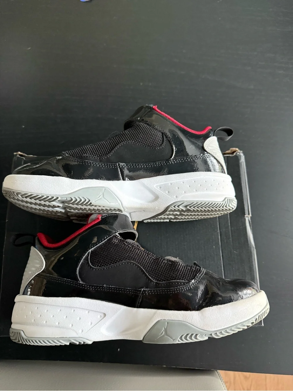 Jordan Kids Black and Red Velcro High-Top Sneakers